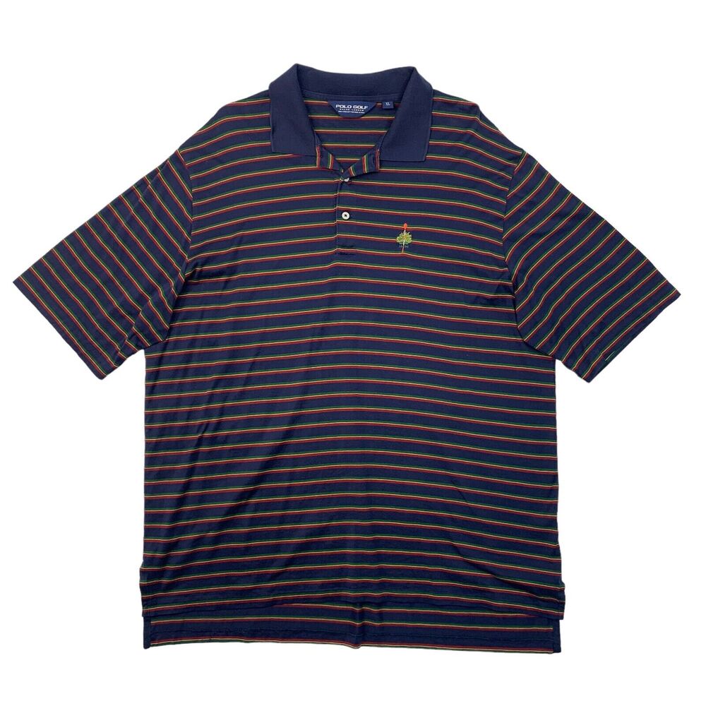 Ralph Lauren Polo Shirt Mens XL Extra Large Navy Golf Striped Pima Cotton Preppy